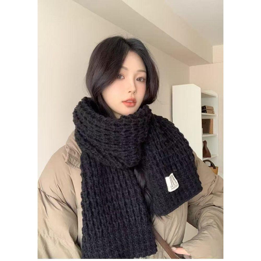 Polyester Thick Knitted Scarf Knit Fall Winter Warm Scarf Warm Neck Wrap  Daily Wear