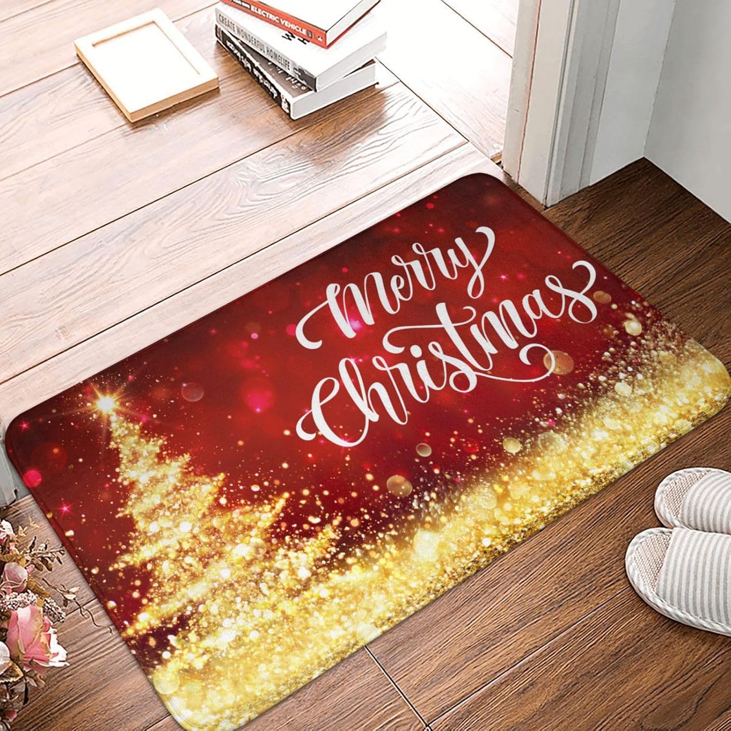 

VIKAMA Christmas Cartoon Floor Mat Christmas Bells Snowflake Area Carpet Home Decor Indoor And Outdoor Welcome Doormat 40x60cm 16x24inch