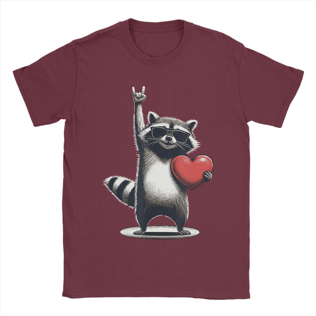 Funny Raccoon Rock On Unisex Women Valentines Day Cotton T Shirt For Unisexs Summer Classic TShirts Plus Size Casual Clothes