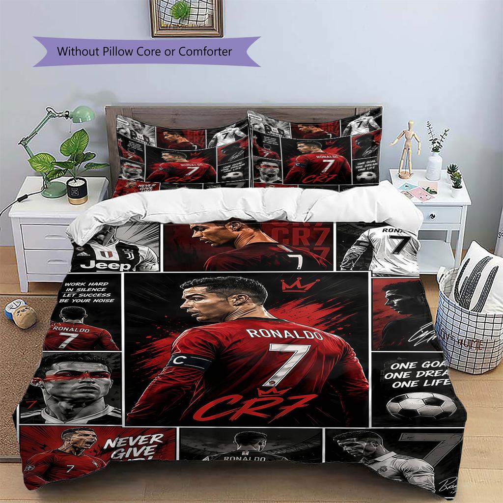 CR7 Cristiano Ronaldo Pattern Bedding,Quilt Set Quilt Cover Pillowcase Home Birthday Gift(1 * Duvet Cover + 2 * Pillowcase, Without Core)