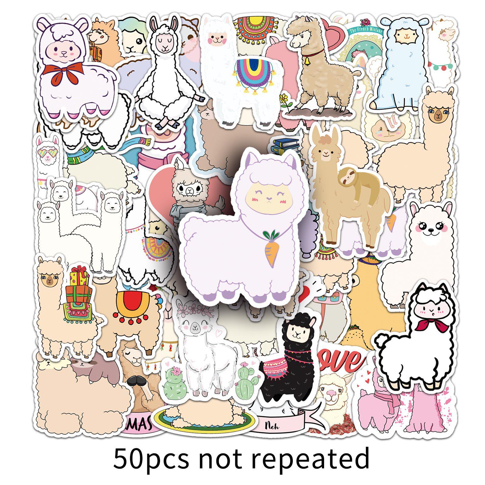 50PCS Personalized Cartoon Alpaca Stickers for Scooter, Motorcycle, Bike, and Luggage