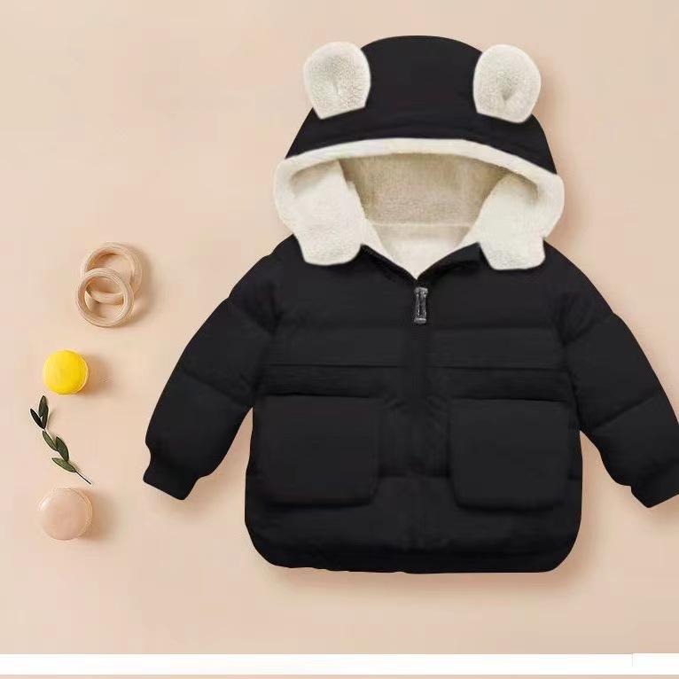 

Kids Hooded Winter Cotton Jacket with Fleece Lining, Warm Padded Outerwear for Boys and Girls 100 cm чорний