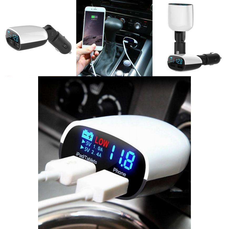 Car Charger With Led Voltage Current Display Dual Usb Fast Charging For Travel And Commuting