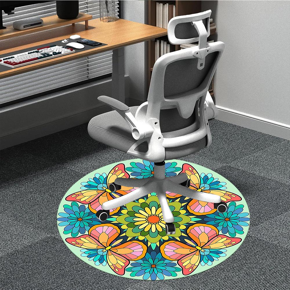 1pc Butterfly Flowers Office Round Area Rug, Under Office Chairs Bedroom Living Room Home Decor, Room Deco