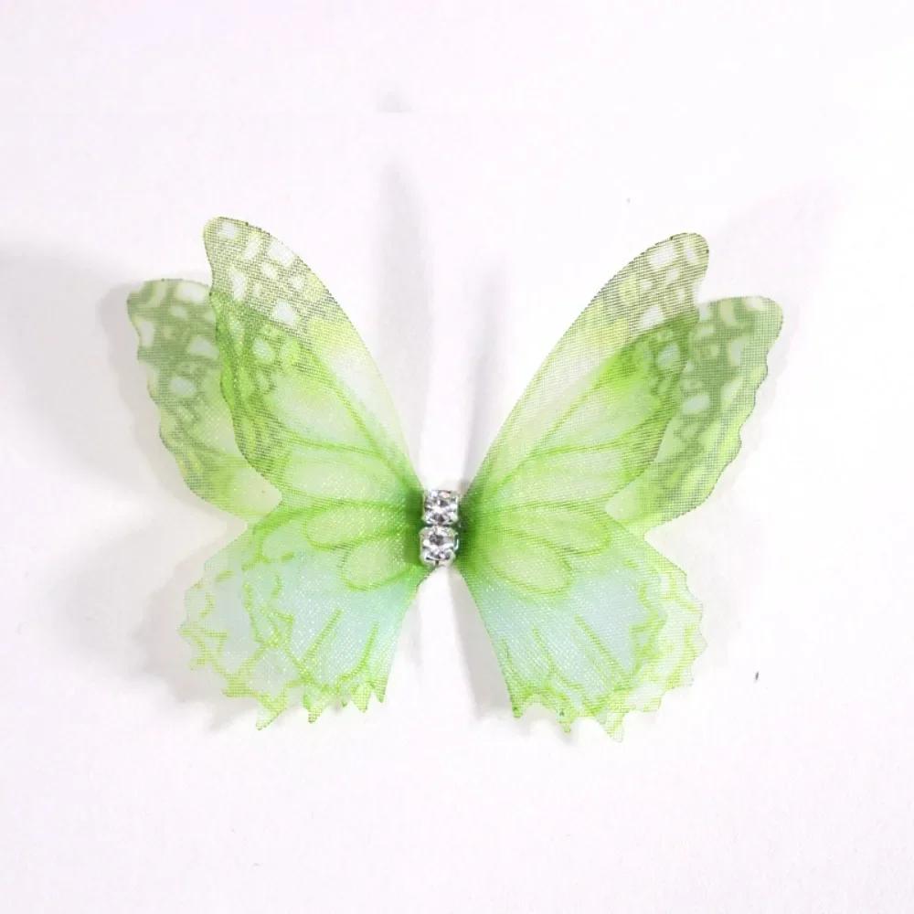 50 Stück 3D Organza Stoff Schmetterlings-Applikationen Doppellagige Chiffon Schmetterlings-Stickerei-Aufnäher Handgefertigte Haarnadel-Accessoires