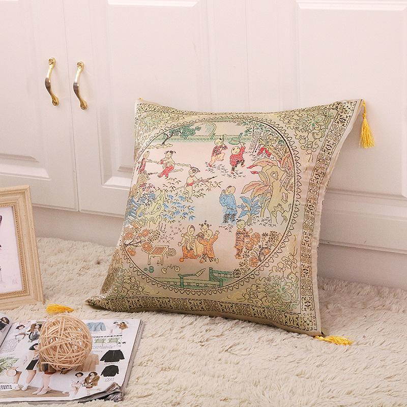 43X43Cm New Chinese Sofa Cushion Cover Wedding Jacquard Pillow Cover Double Sided Same Style Cushion Cover Pillow Cover (No Pillow Core)