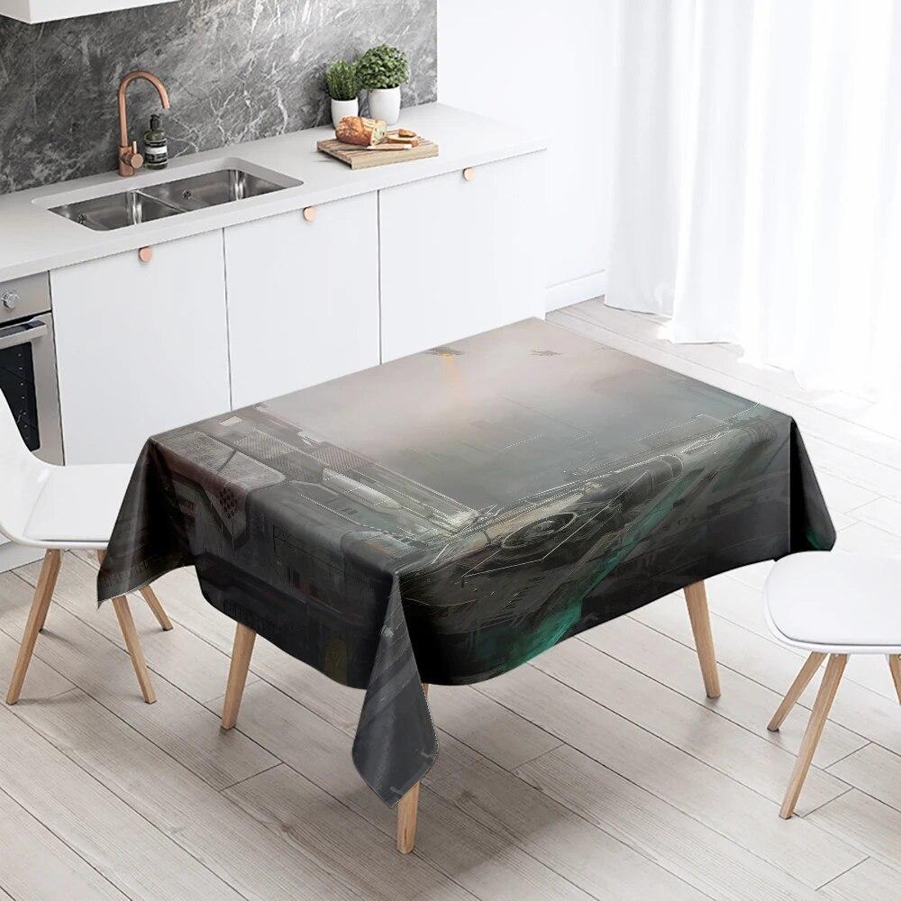 Sci-Fi Future Tischdecke, Punk, schmutzabweisend, wasserdicht, rechteckig, für Küche, Esstisch, Heimdekoration