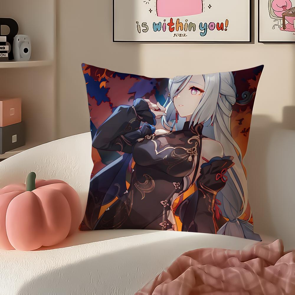 Game Genshin ShenHe Cushion Cover Pillowcase Short Plush Invisible zipper Room Sofa Cushion Cover