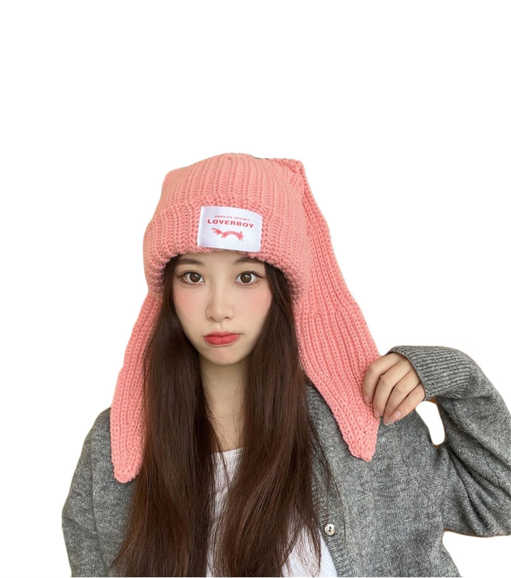 

ZHONGJUE Knit Thick Knit Hat with Bunny Cute Knit Popular Gift for Women Women s Hat, Autumn/Winter, Ears, Hat, (Pink) розовый