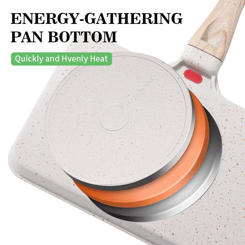 2-Section Versatile Breakfast Omelette Frying Pan Nonstick Divided Egg Pan Square Grill Skillet Steak Griddle Pan for Stove Tops