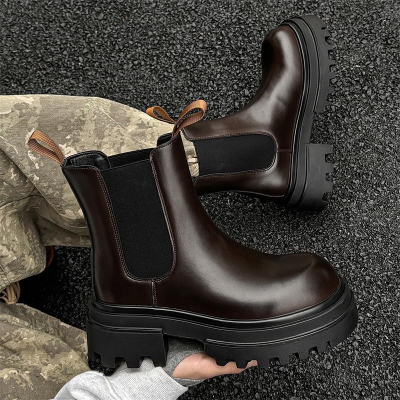 British muffin and big-headed Martin boots, black retro locomotive boots, thick-soled heightening Chelsea boots 66612-J