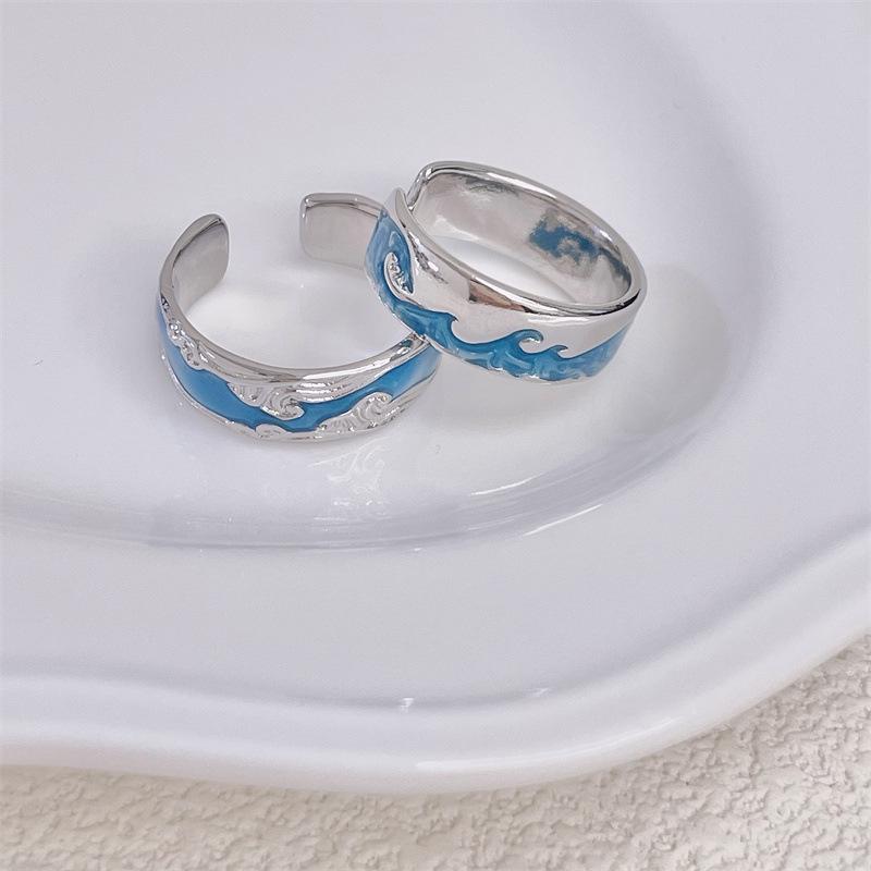 Star Sea Retro Wind Open Couple Ring Enamel Design Wavy Pattern Fashion Trend Personality Advanced
