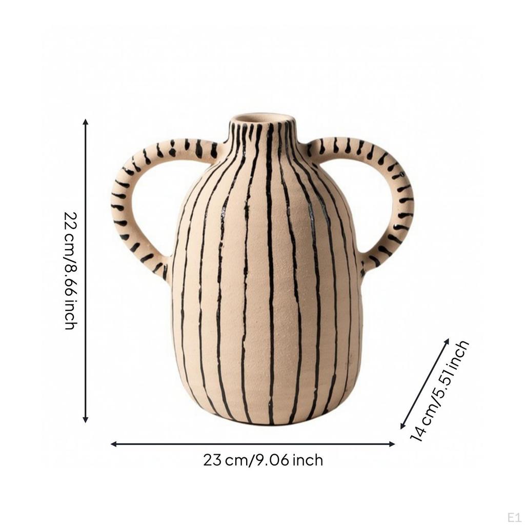 Resin Vase with Handles HandPainted Decorative Flower Textured Vessel for Homeowners,