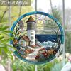 Acrylic Coastal Lighthouse with Ocean and Flowers Suncatcher, Stained Glass Effect Window Hanging Ornament for Nautical & Beach Lover Gifts