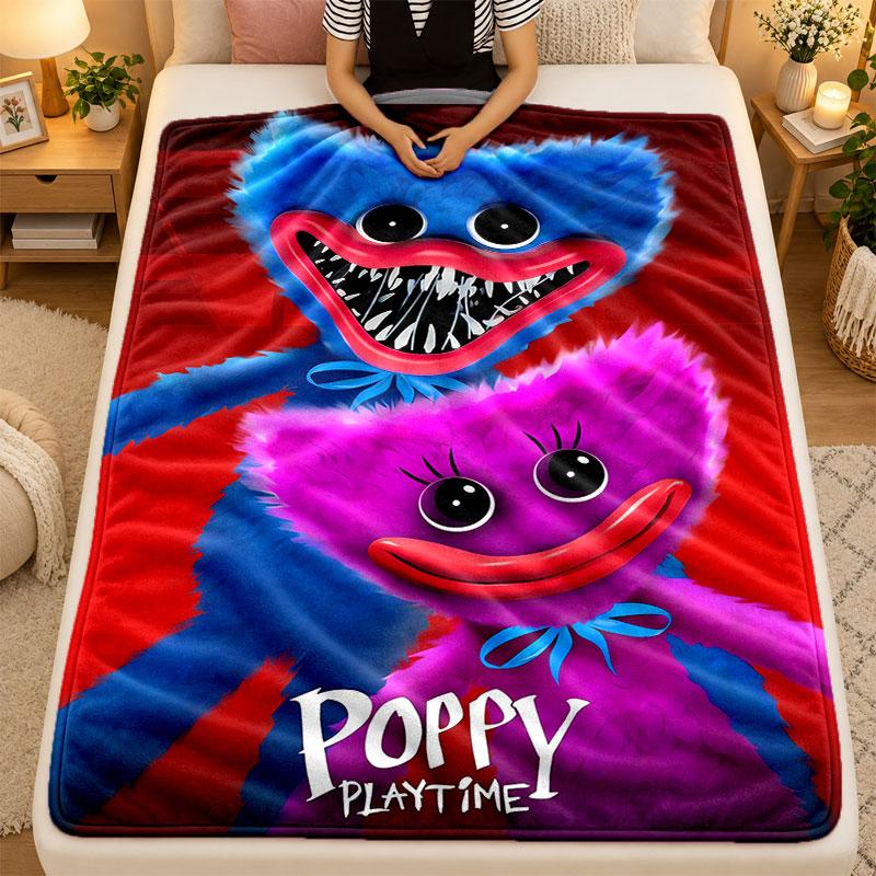 Flannel BlanketPoppy Playtime Warm Soft Throw Blanket for Indoor Sofa Bed Living Room Use