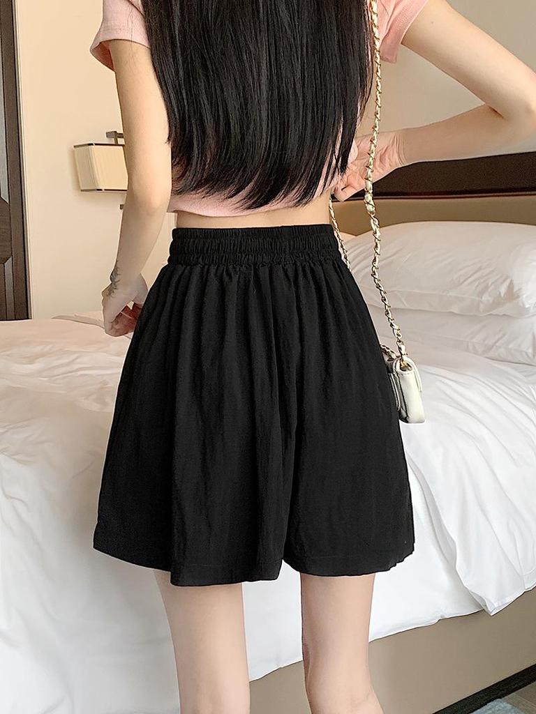 Apricot Ice Silk Women's High-Waist Casual Mid-Length Wide Leg Sports Shorts - Summer 2025