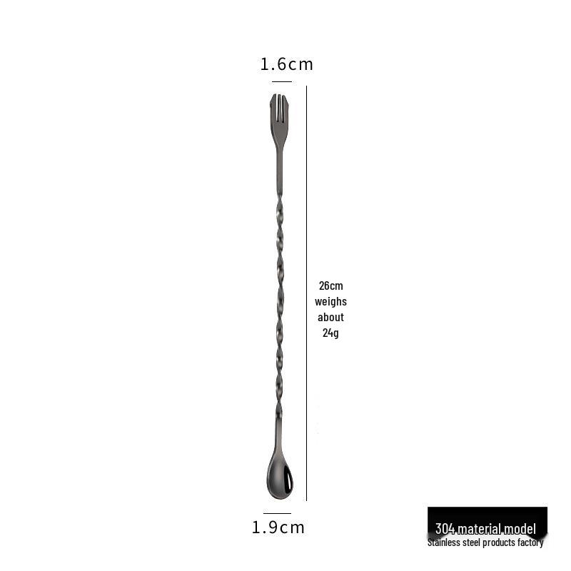304 Stainless Steel Dual-Ended Bar Spoon and Fork for Stirring Cocktails and Milk Tea