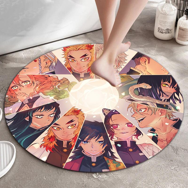 Classic Japanese-style Cartoon Demon Slayer Round Rug, Home Soft Decorative Anti-slip Yoga Mat and Chair Mat, Outdoor Floor Mat Carpet K10