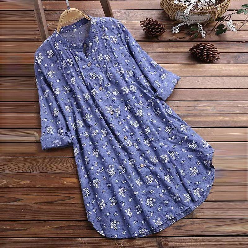 Floral Blouse Shirt Women's Spring Summer Loose Casual Shirt Printed Mid Length Top Fragmented Shirt