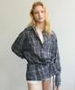 Aobteu Two-Way Tie Waist Shirt - Navy Check