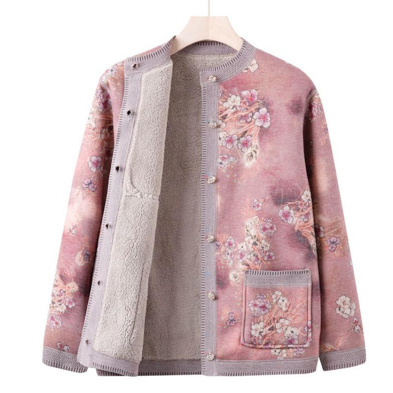 Mom's New Knitted Sweater Cardigan Jacket Medium and Old Sweater Female Grandma Autumn Clothing Fleece Thickened Top