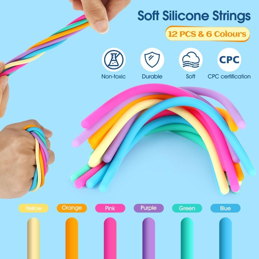 12 Strings Sensory Activity Board Silicone Rainbow Sensory Toys New Fidget Toy  Kids Adults