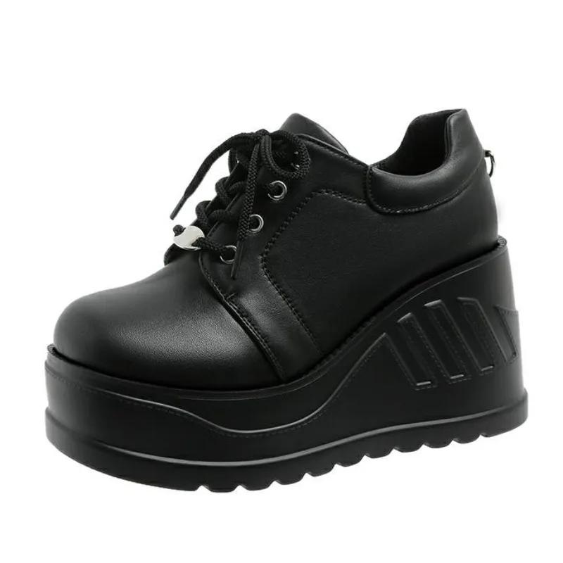 Fashion 10CM Big Size 42 Black Design Female Goth Platform Fashion Cosplay Wedges High Heels Women's Pumps Street Sneaker Shoes Woman