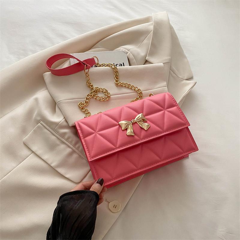 Elegant Small Square Bag With Bowknot Design Luxurious Pu Material Casual Style Pink