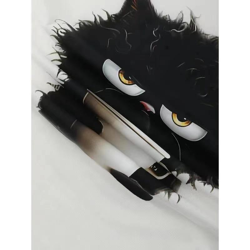 Oversized Funny Cat Women Summer White Print T-shirt Girl Casual Short Sleeve O Neck Top For Summer Female Animal Clothing