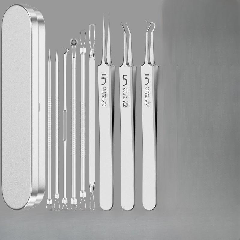 

9pcs Extractor Kit Stainless Steel Pore Cleaning Tools for All Skin Types Includes Portable Case Unscented Facial Care Tools