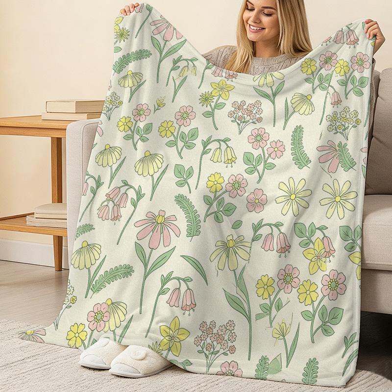 Non-Shedding Flannel Blanket Soft Cozy Floral Design, Warm for Winter, Ideal for Home Bedroom Living Room Sofa, Christmas & Halloween Use