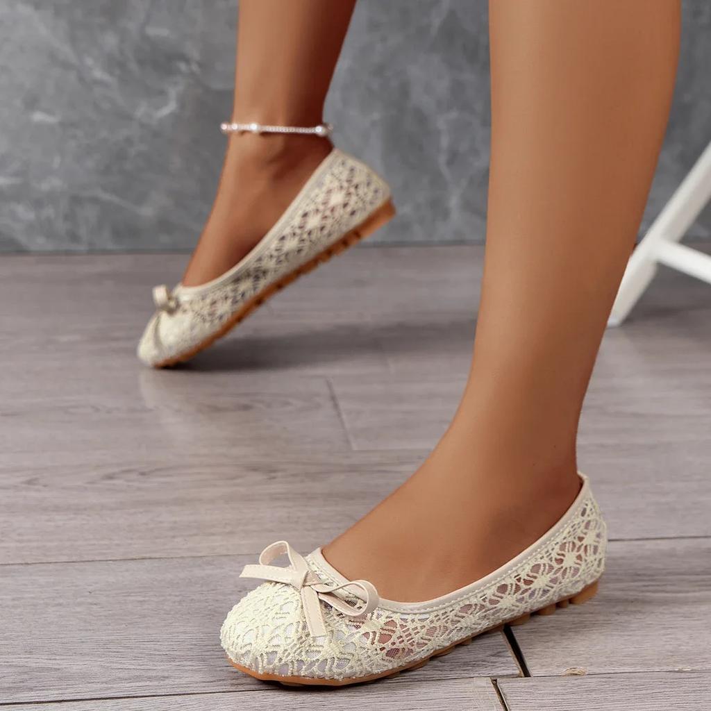 2025 New Women Flats Shoes Summer Ballet Flats Bow Women Shoes Slip on Sweet Hollow Flat Shoes Female Zapatos De Mujer