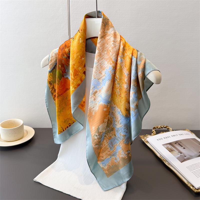Autumn Limited Printing Imitation Silk Scarf Square Scarf High-End Shawl Versatile Neck Small Square Scarf Headscarf Scarf Women