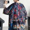 American Hand-Painted Pullovers Men's Clothing Contrasting Colors Summer Short Sleeve Vintage Casual Round Neck Loose T-shirts