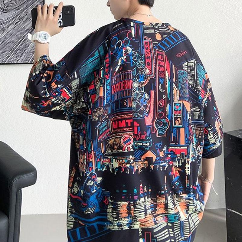 American Hand-Painted Pullovers Men's Clothing Contrasting Colors Summer Short Sleeve Vintage Casual Round Neck Loose T-shirts