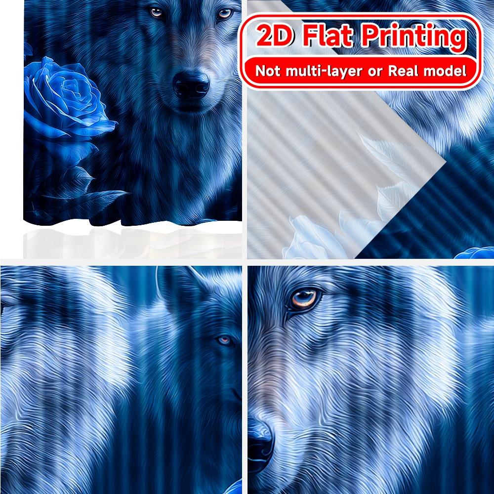 2D FLAT PRINTING 2pcs Curtains (Without Rod) Mystical Wolves and Blue Roses New yearFestival Popular Curtains&Drapes Prints