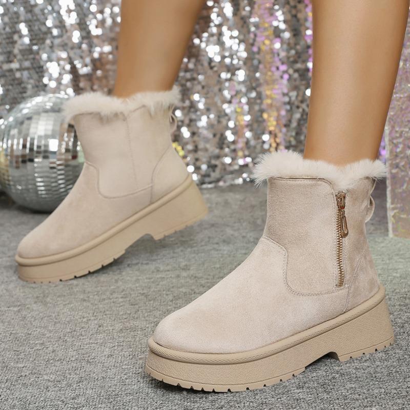 Foreign Trade Cloth Round Head Thick-soled Snow Boots Women's Autumn and Winter New Side Zipper Velvet Warm Short Cotton Boots