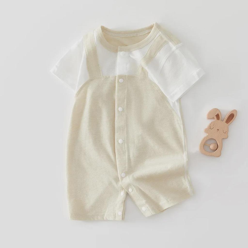 Unisex Newborn Pure Cotton Short-Sleeve Romper - Boneless One-Piece Crawling Outfit for Babies
