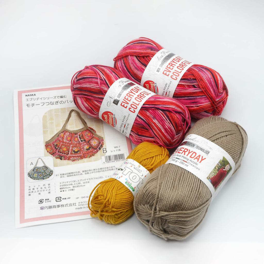 NASKA Hand Knitting Kit Motif Connecting Bag WK-7 Col.B Red