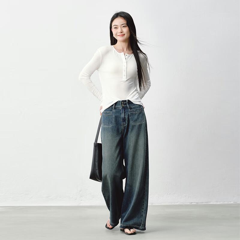 Jingdong Jingzao Women's High-Waist Wide-Leg Drapey Jeans