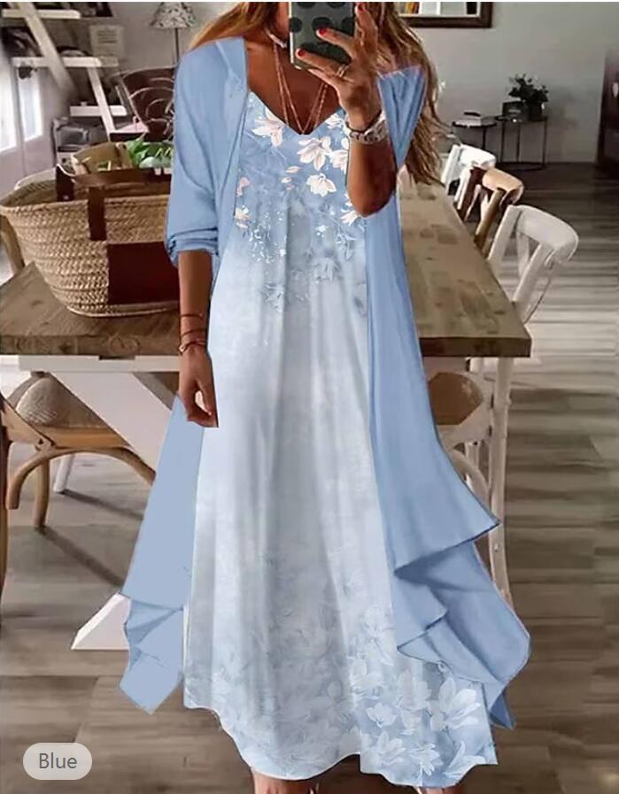 Women's Teal Lace Maxi Dress with Matching Cardigan for Casual Wear