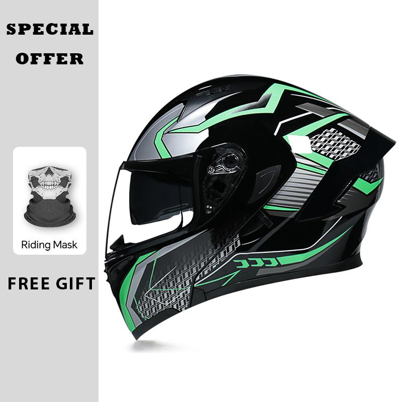 Black Red Motorcycle Helmets DOT Approved Flip Up Moto Helmet Flip Up Full Face Helmet Dual Lens Modular Helmet Factory Price