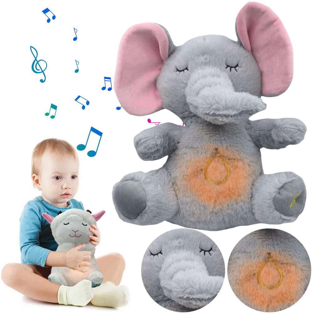 Niedliches Tier Schlafmusik Spielzeug mit Musik Lichtern Rhythmischer Atmungsbewegung Plüschtier Musikalisches Babyspielzeug für Neugeborene