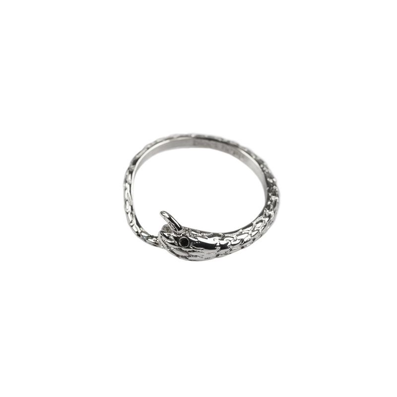 

Blackhead/Blackhead Snake-Shaped Ring Punk Men s Rhinestone Tail Ring European and American Titanium Steel Women s Ring Couple Trend Silver 12#