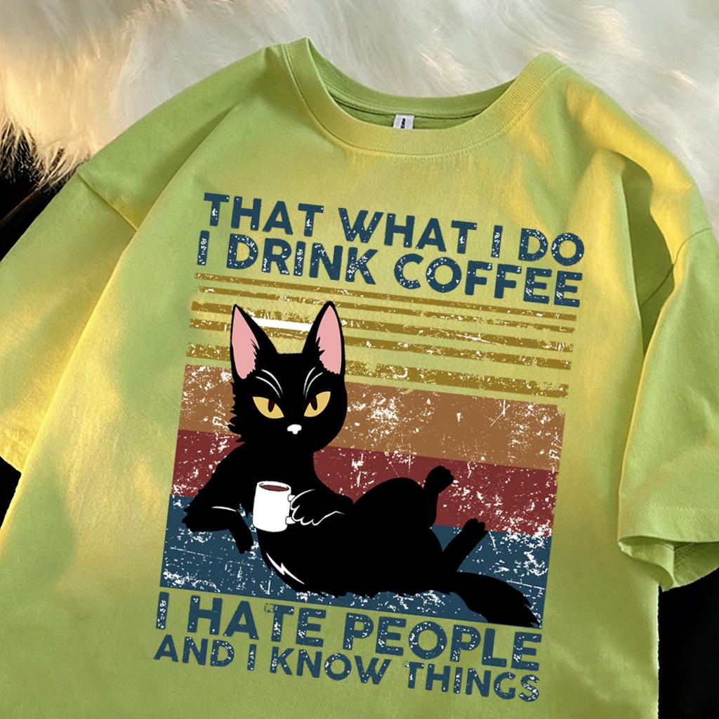 I Drink Coffee I Hate People Design Unisex T-Shirts Fashion Short Sleeve All-Match Cotton Soft Tee Summer Unisex Loose Clothing