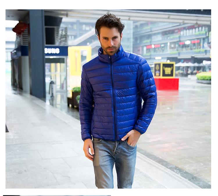 

Мужская ультралегкая куртка из хлопкового пуха - воротник-стойка, облегающий крой, большой размер, короткая длина M