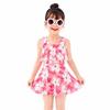 Girls One-Piece Swimsuit With Floral Print Sleeveless Ruffled Trim Tummy Control Design Swimming Water Play