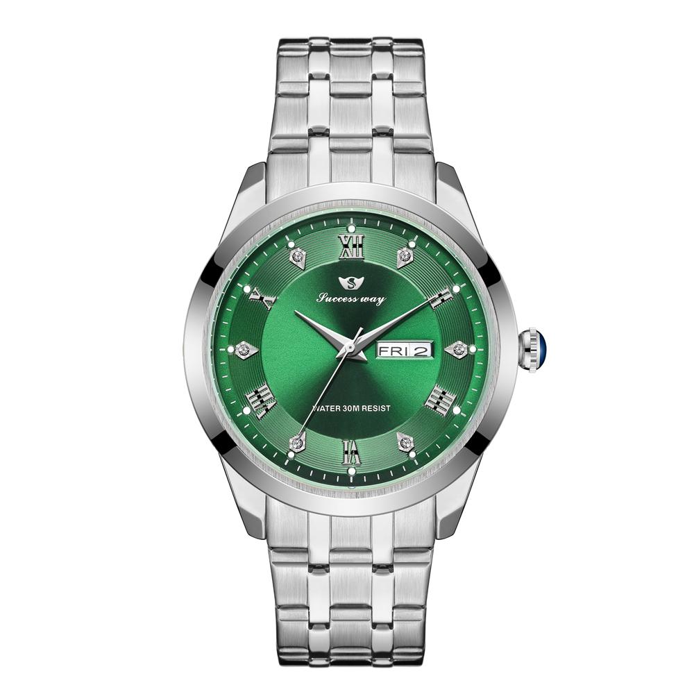 Business quartz watch men's simple diamond mirror waterproof night light dual calendar fashionable gift item