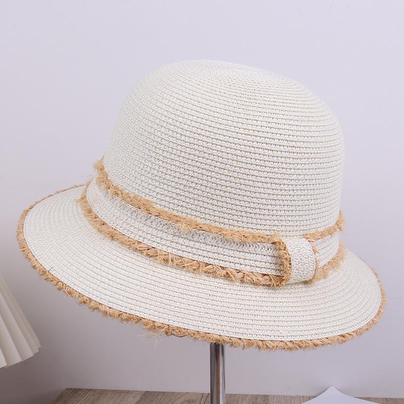 

2026 Summer French Style Flat Top Elegant Straw Hat Women s Outdoor Beach Vacation Travel UV Protection Sun Hat 56-58cm молоко, білий колір