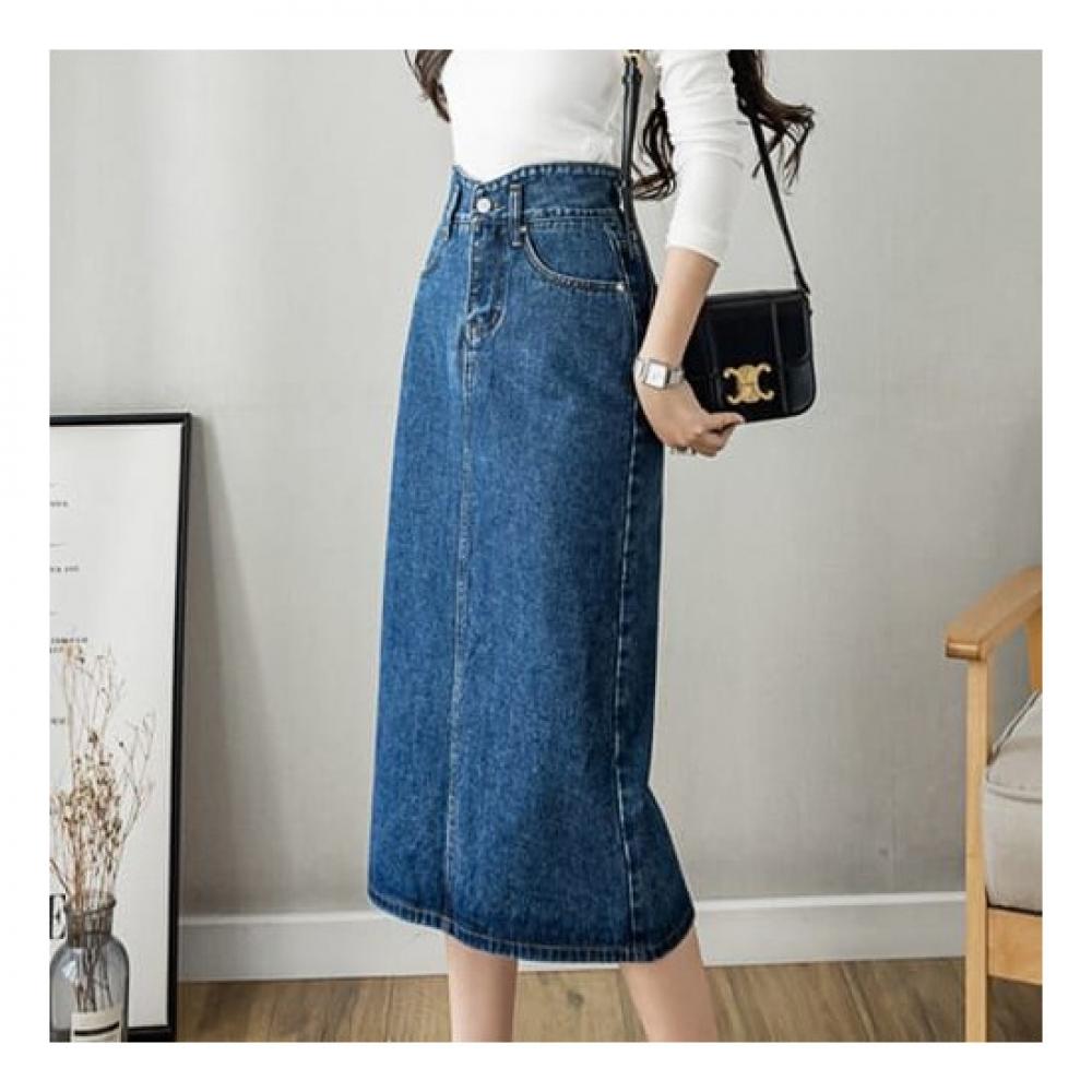 Navava Women S Vintage Hem Slit Denim Skirt nS340